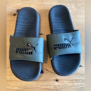 Puma Logo Men’s‎ Slides Green Black 10 1/2 Preowned